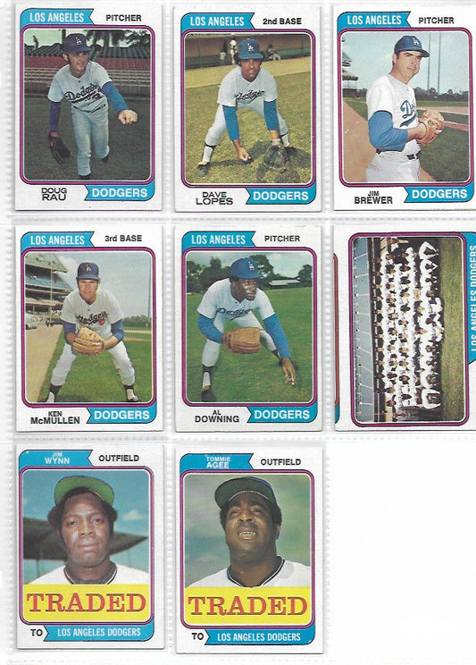 1974 Topps Baseball Lot of Los Angeles Dodgers Cards (8) Cards